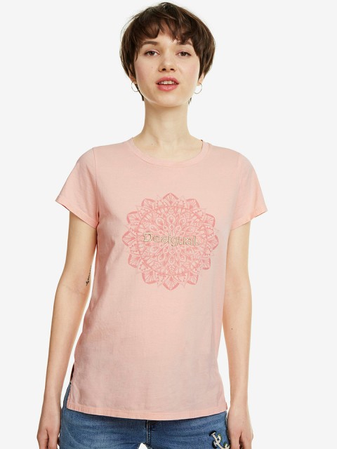 

Desigual Women Pink Printed Round Neck T-shirt