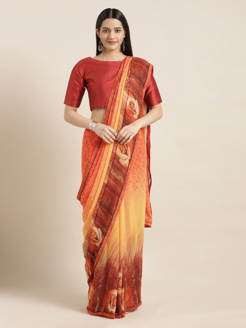 

Mitera Orange & Yellow Poly Georgette Printed Saree