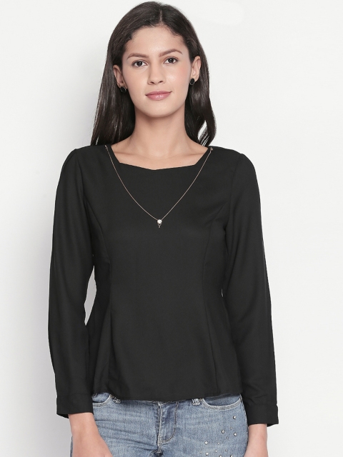 

Forever Glam by Pantaloons Women Black Solid Peplum Top