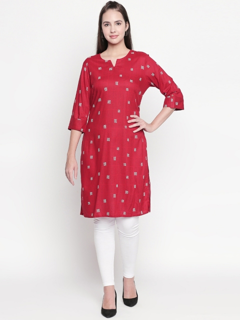 

RANGMANCH BY PANTALOONS Women Red & White Printed Straight Kurta