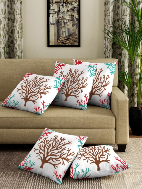

NEUDIS Set of 5 Brown & White Printed Square Cushion Covers