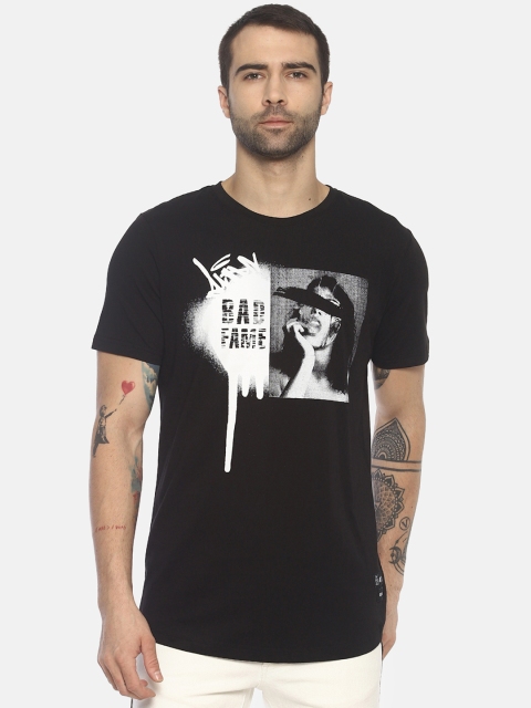 

KULTPRIT Men Black Printed Round Neck Slim Fit T-shirt
