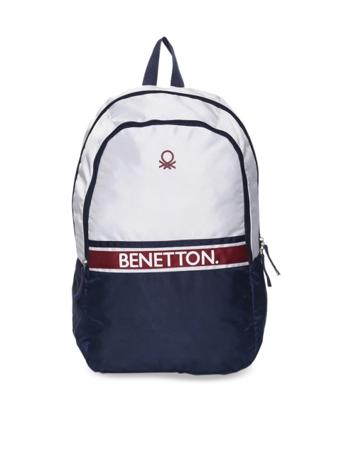 

United Colors of Benetton Unisex White & Navy Blue Solid Backpack