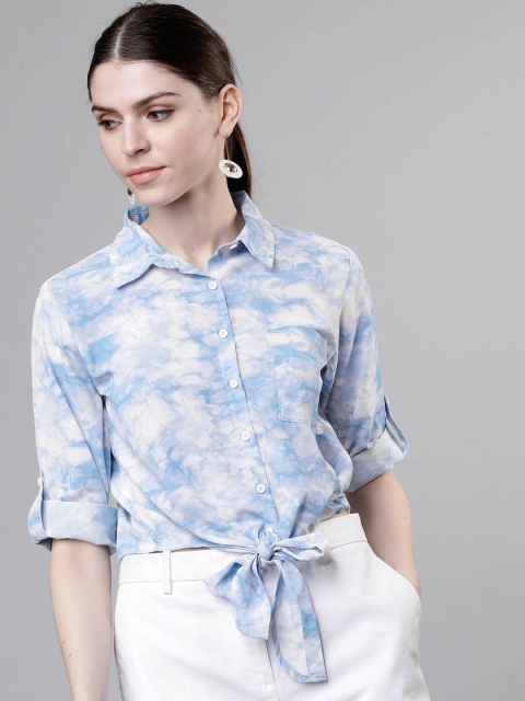 

Tokyo Talkies Women Blue & White Regular Fit Printed Casual Shirt
