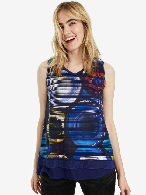 

Desigual Women Blue Printed Top