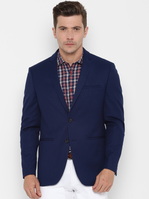 

Allen Solly Men Navy Blue Self-Design Slim-Fit Single-Breasted Blazer