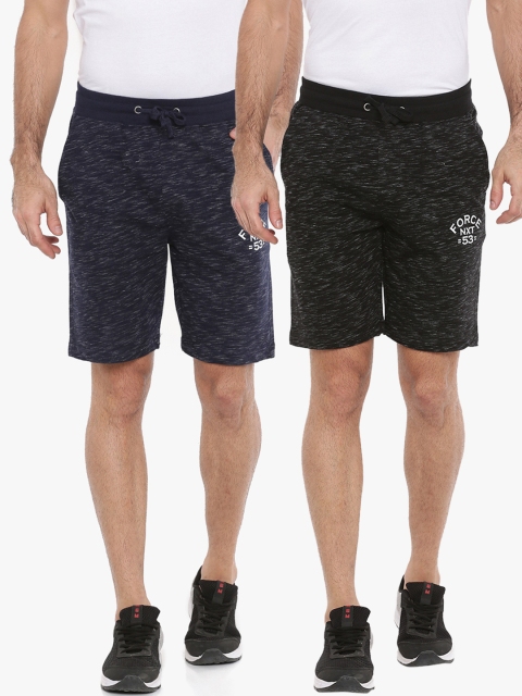 Force NXT Men Pack Of 2 Solid Regular Fit Sports Shorts, Black