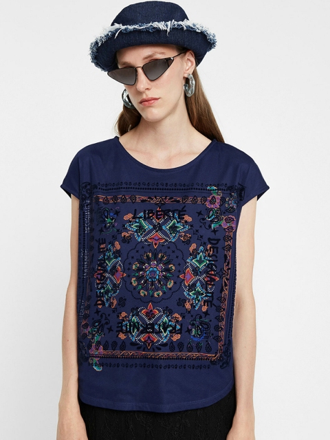 

Desigual Women Blue Printed Top