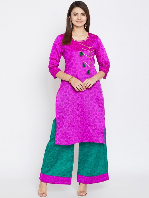 

AgrohA Women Pink & Green Printed Kurta with Palazzos