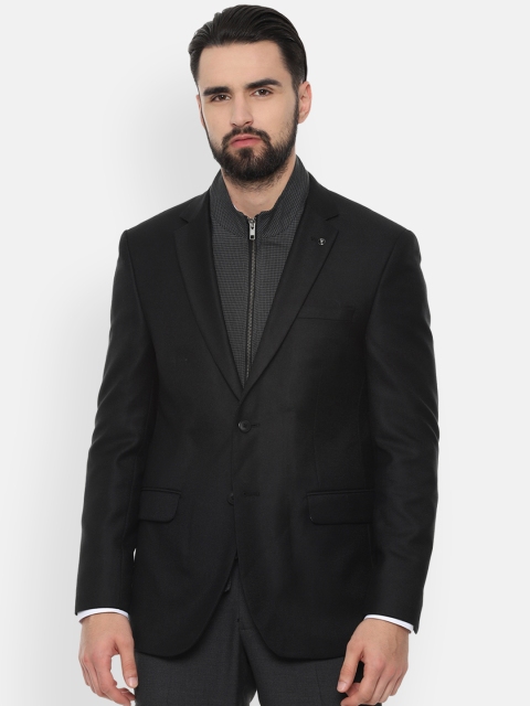 

Van Heusen Men Black Self-Design Slim-Fit Single-Breasted Blazer
