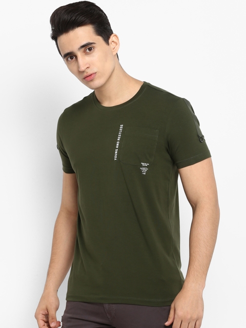 

SPYKAR Men Olive Green Solid Round Neck Slim Fit T-shirt