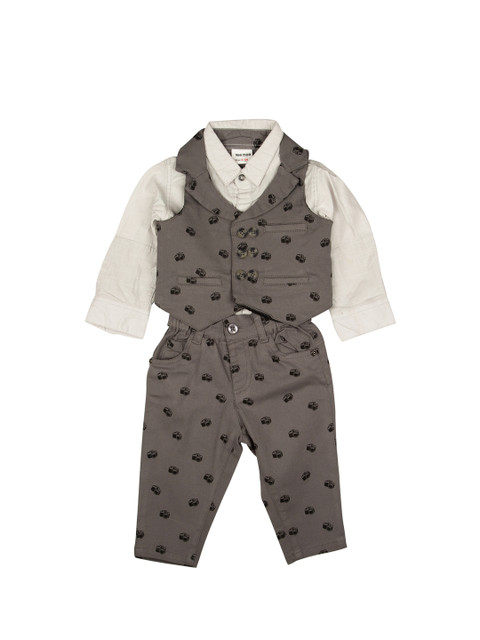 

MeeMee Boys Grey & Cream-Coloured Printed Clothing Set