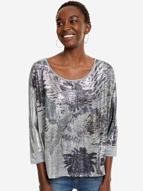 

Desigual Women Grey Printed Top