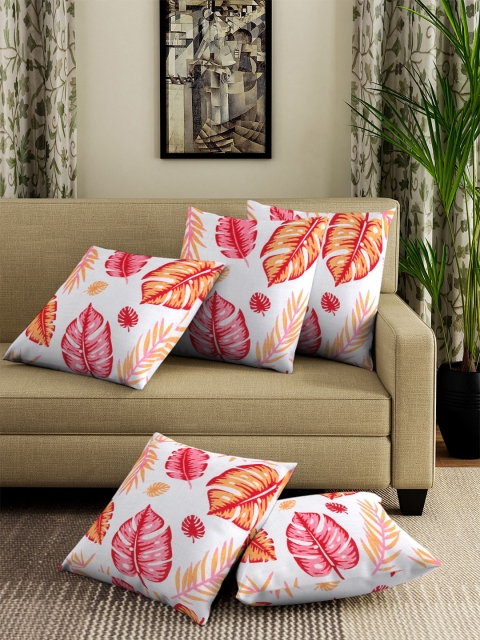 

NEUDIS Pink & White Set of 5 Printed Square Cushion Covers