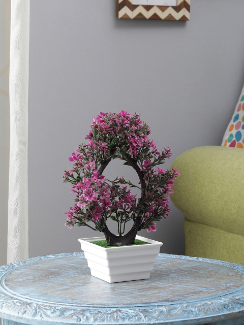 

FOLIYAJ Magenta Artificial U-Shaped Bonsai Tree With White Pot