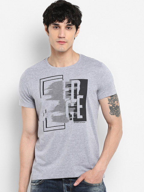

SPYKAR Men Grey Printed Round Neck Slim Fit T-shirt