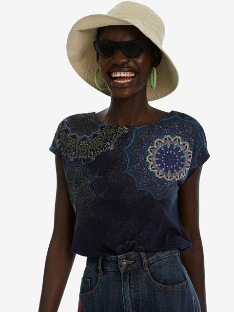 

Desigual Women Blue Printed Round Neck T-shirt