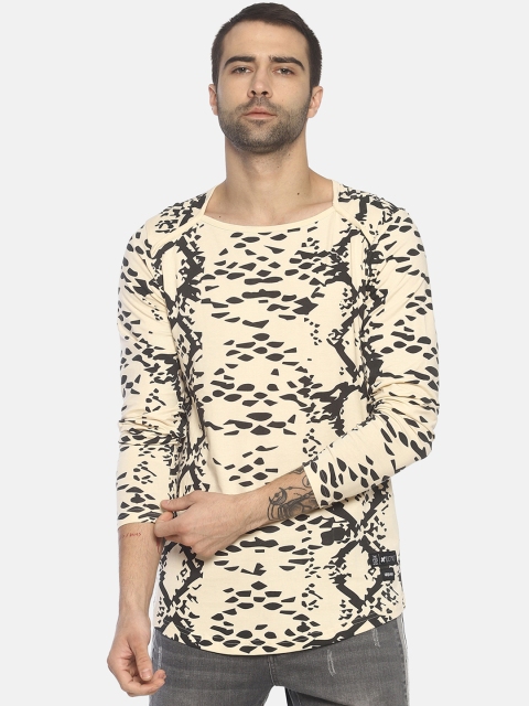 

KULTPRIT Men Cream-Coloured & Black Printed Round Neck T-shirt