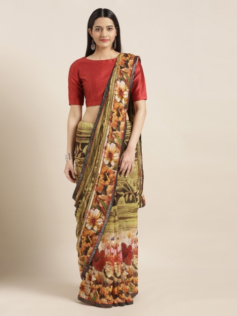 

Mitera Green & Red Poly Georgette Printed Saree