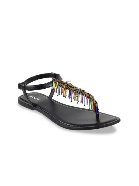 

Mochi Women Black Embellished T-Strap Flats