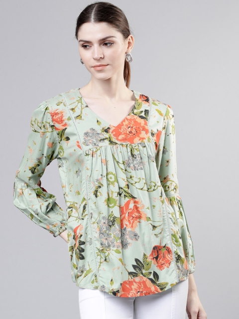 

Vishudh Women Green Printed A-Line Top