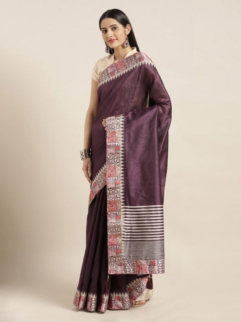 

Mitera Purple Solid Jute Silk Saree
