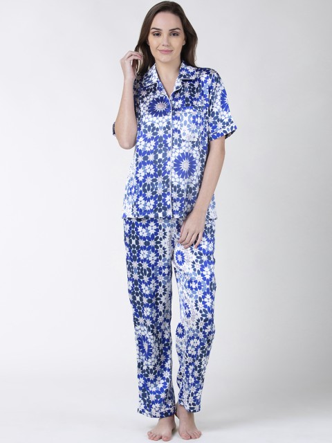 

ADORENITE Women Blue Printed Night suit