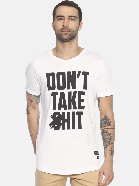 

KULTPRIT Men White Printed Round Neck Slim Fit T-shirt