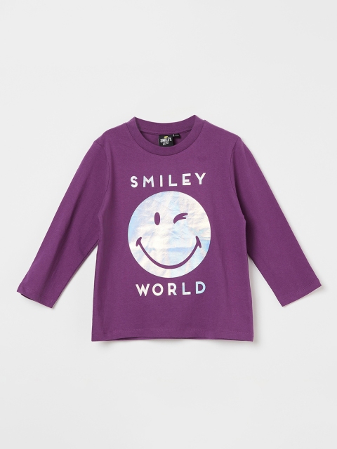 

Smiley World Girls Purple Solid Round Neck T-shirt