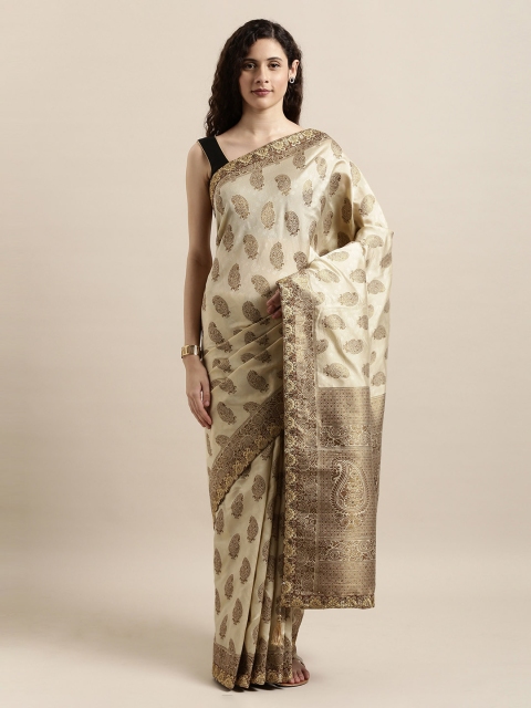 

Mitera Beige & Bronze-Coloured Poly Silk Embroidered Saree