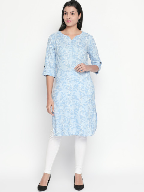 

RANGMANCH BY PANTALOONS Women Blue Printed Straight Kurta