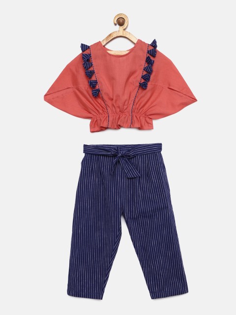 

Tutus By Tutu Girls Pink & Navy Blue Solid Top with Trousers
