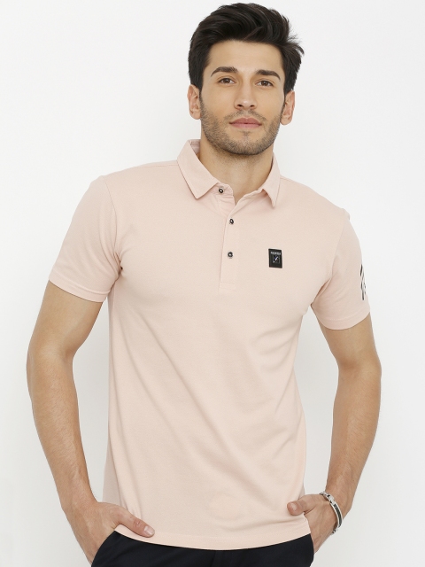 

Rex Straut Jeans Men Peach-Coloured Solid Polo Collar T-shirt