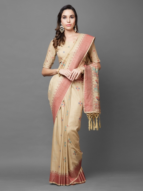 

Mitera Beige Silk Blend Printed Khadi Saree