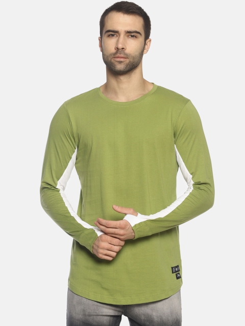 

KULTPRIT Men Green & White Colourblocked Round Neck Slim Fit T-shirt