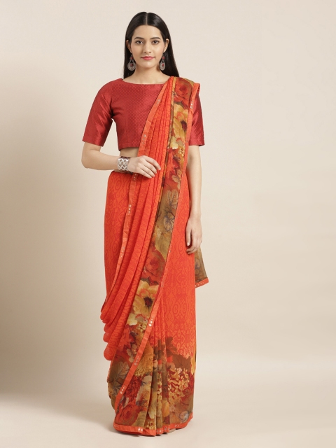 

Mitera Red & Orange Poly Georgette Printed Saree