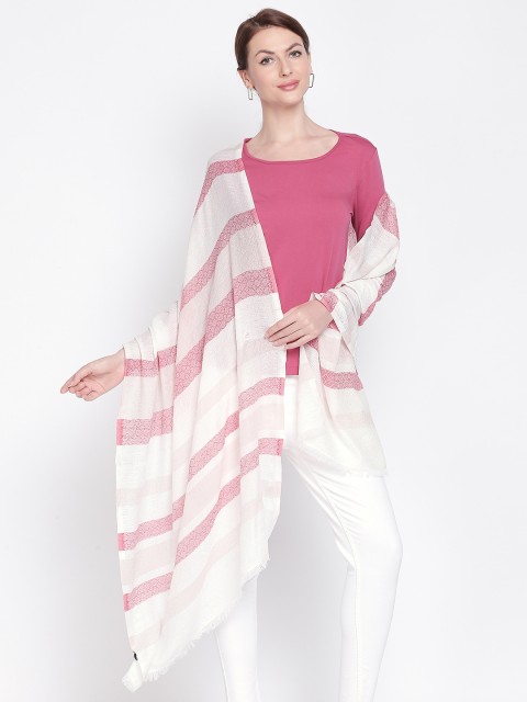 

Style Quotient Women Off-White & Pink Striped Jaquard Shawl