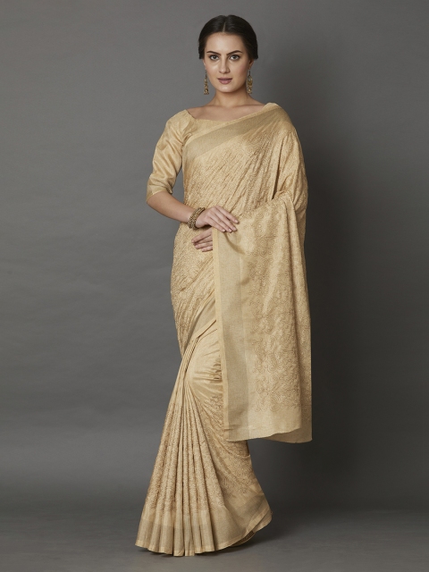 

Mitera Beige Silk Blend Embroidered Khadi Saree