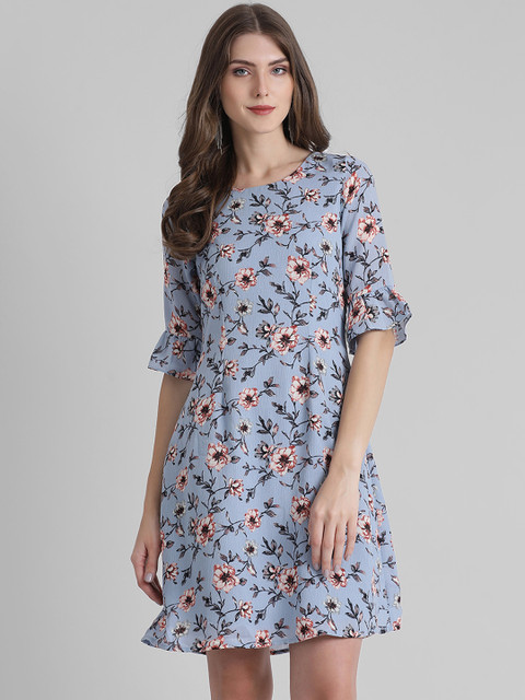 

Zink London Women Blue & Pink Printed Fit and Flare Dress