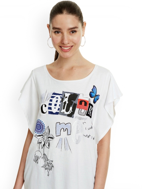 

Desigual Women White & Black Printed Top