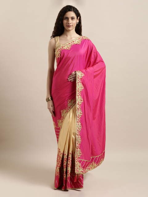 

Mitera Pink & Gold-Coloured Poly Silk Embroidered Saree