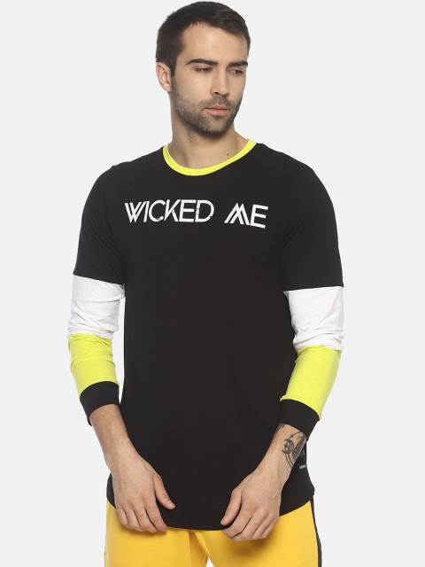 

KULTPRIT Men Black & Yellow Colourblocked Round Neck T-shirt