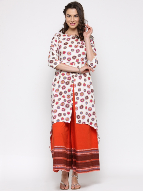 

Sera Women White & Pink Printed A-Line Kurta
