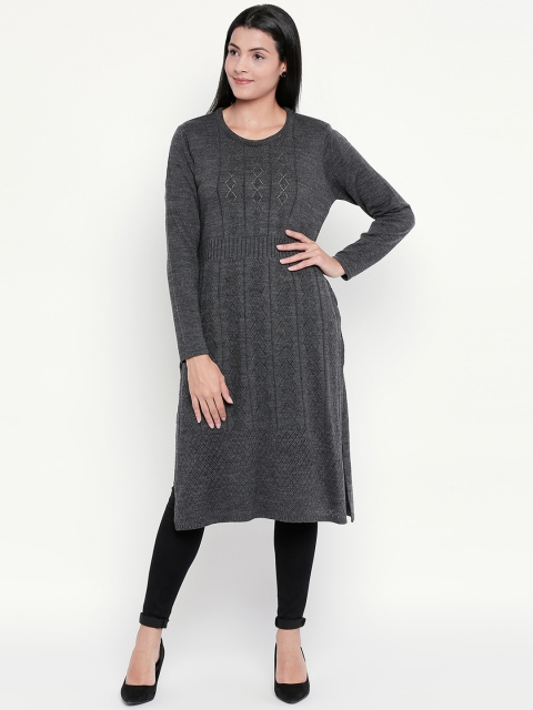 

RANGMANCH BY PANTALOONS Women Charcoal Grey Solid Straight Kurta