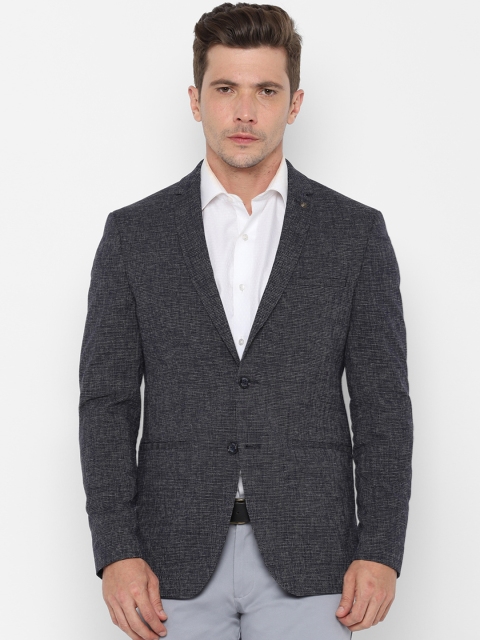 

Allen Solly Men Navy Blue Self-Design Slim-Fit Single-Breasted Blazer