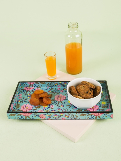 

Chumbak Floral Leaves Turquoise Blue & Pink Serving Tray