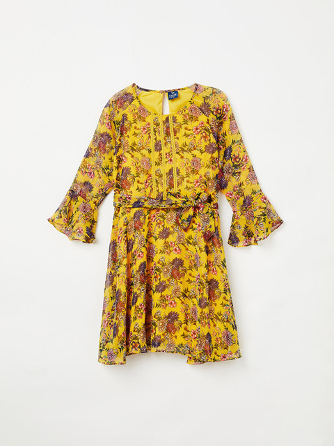 

Fame Forever by Lifestyle Girls Yellow Floral Printed Fit and Flare Dress