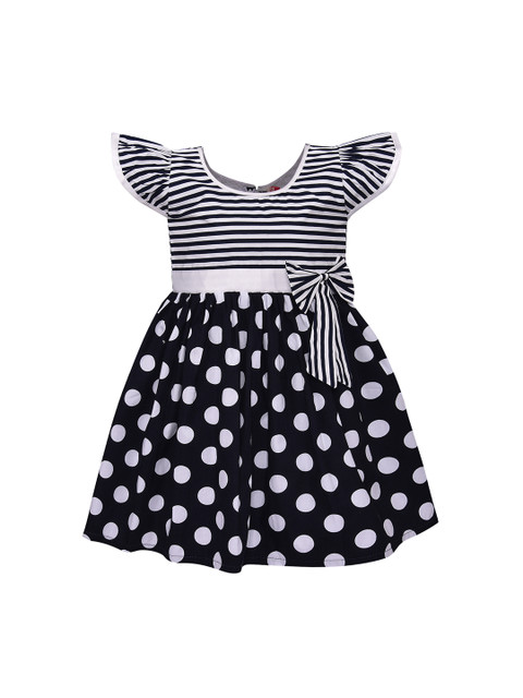 

Wish Karo Girls White & Navy Blue Printed Fit and Flare Dress