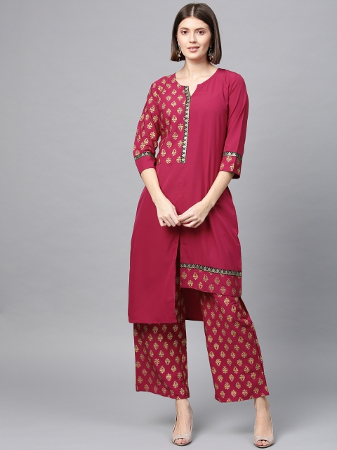 

ZIYAA Women Maroon Foil Printed Straight Kurta
