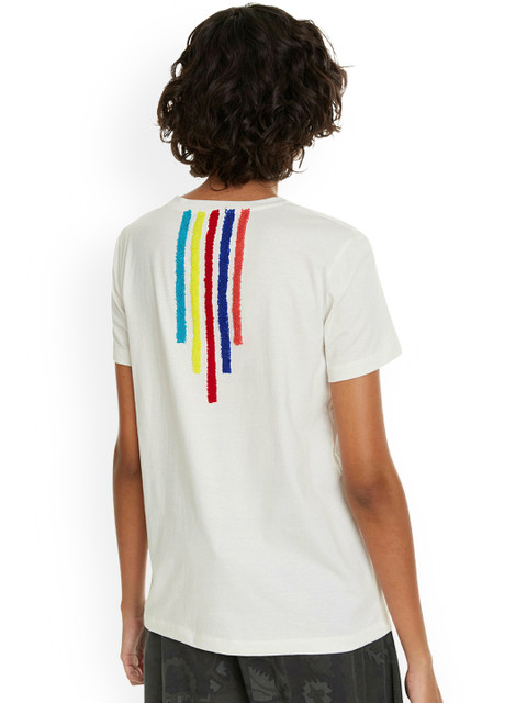 

Desigual Women White Printed Round Neck T-shirt